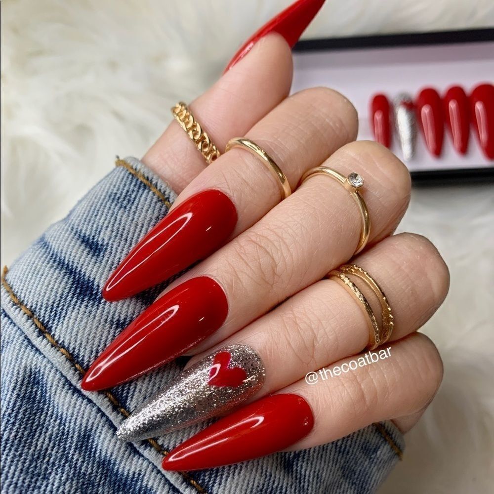 Red Heart Custom Press On Nails | High Quality Nails | Handmade